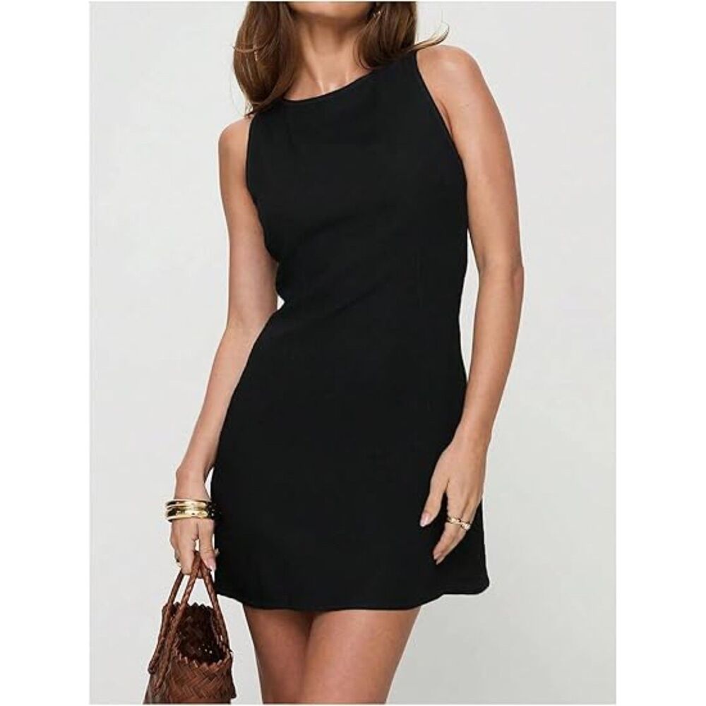 Crew Neck Sleeveless Backless Short Dress, MEDIUM, 8N-146D007